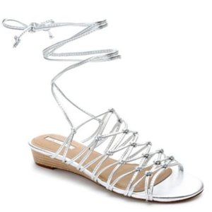 Tahari Caper Silver Leather Demi-Wedge Sandals